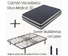 HOGAR24 ES SOMIER MULTILÁMINAS con REGULACIÓN Lumbar Y 5 Patas DE 32CM + COLCHÓN VISCOELÁSTICO Doble Cara VISCO-MEDICOT 3D-180x180cm