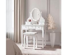 CARME Beverley Dior Hollywood Espejo Luces LED Juego de Taburete de 5 cajones Organizador de Almacenamiento de Maquillaje Cosmético Vanidad Vintage Vestidor Muebles de Dormitorio (Blanco)