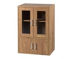 Iris Ohyama, Vitrina / Vitrina con baldas y tiradores de puertas / Vitrina de madera / Estantería con puertas, Diseño,Ajustable en altura cada 3,2 cm, Cocina, sala - Cabinet - GKN-9060 - Marrón claro