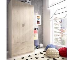 HOMEKIT Armario ropero 2 Puertas y 2 cajones, Madera, Natural, 81x184x52 cm