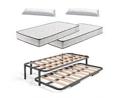 HOGAR24 ES Cama Nido Metálica Reforzada con 6 Patas + 2 Colchones Flexitex + 2 Almohadas de Fibra Tacto Pluma, 90x190 cm