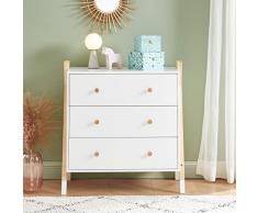 BAÏTA TIPI02 Cómoda, Madera Maciza de Pino, Blanco, L81cm