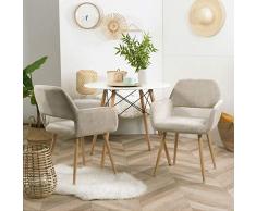 MEUBLE COSY Juego de 2 Sillas de Comedor Escandinavo Sillón Tapizado en Tela con Reposabrazos Patas Metálicas para Cocina Salón, Madera, Beige, 56 x 56 x78 cm