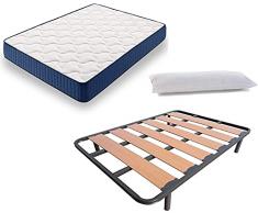 HOGAR24 ES Cama Completa - Colchón Viscoelástico Viscorelax + Somier Lama Ancha + 4 Patas de 26cm + Almohada de Fibra, 150x190 cm