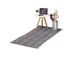 Relaxdays Alfombra Pasillo con Estampado Zigzag, Antideslizante, Algodón, Negro y Blanco, 1 x 70 x 140 cm