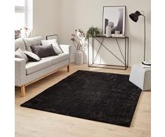 Alfombra acogedora Lisa Shaggy Suave, Sala de Estar, Dormitorio, Suave Pelo Largo (80x150 cm, Negro)