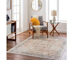 Surya Bridgetown - Alfombra Lavable a máquina, diseño Vintage, para Sala de Estar, Comedor, Cocina, Estilo Bohemio Oriental y Suave, Lavable, tamaño Grande, 160 x 213 cm, Color marrón, Crema y Azul
