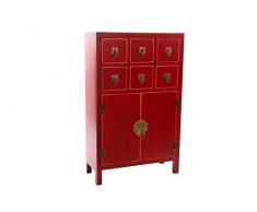 DRW Taquillón cajonera Oriental Madera 6 cajones y Armario con baldas 63X27X101 cm