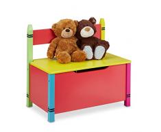 Relaxdays Banco Espacio de Almacenamiento, niños, HBT: 54,5 x 60 x 35 cm, MDF, baúl de Juguete con Tapa, Multicolor, 100% Tablero de Fibra, carbón