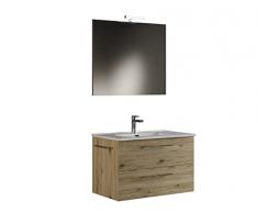 Mama Store 60 – Mueble de baño suspendido 60 cm Roble Lavabo, Espejo y lámpara LED, 62 x 47 x 53 cm, Madera, Quercia Naturale, L. 62 X P. 47 X H. 53 CM