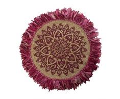 DRW Alfombra Redonda con Flecos de Algodón, Yute en Natural y Fucsia