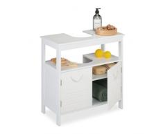 Relaxdays Armario para Lavabo con 2 Compartimentos, con sifón y Asas de Cuerda, 60 x 60 x 30 cm, Color Blanco, 90% Tablero 10% Fibra Vegetal