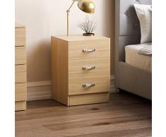 Home Discount - Mesita de Noche de 3 cajones, con Tiradores y guías de Metal, de Madera de Pino.