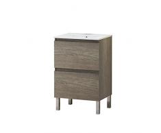 Baikal Conjunto Mueble de Baño con Lavabo, Mueble con Patas, en Varios Acabados, Melamina 16. Sin Espejo. Puerta + Cajón 60 cm Nebraska, Puro