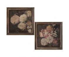 DRW Set de 2 Cuadros Cuadrados de Madera Abeto DM y Yute con Flores 60x3x60cm