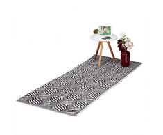 Relaxdays Alfombra Pasillo con Estampado Zigzag, Antideslizante, Algodón, Negro y Blanco, 1 x 80 x 200 cm
