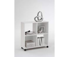 FMD Möbel Estantería para Libros con Ruedas, Ideal para Carpetas A4, 72 x 77 x 33 cm, Color Blanco