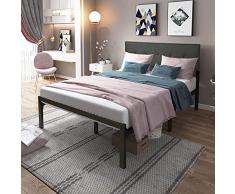 YITAHOME Marco de Cama de Metal con Listón de Acero, Cama de Plataforma Tapizada con Cabecero Ajustable, Sin Necesidad de Somier/Base de Colchón (Queen)