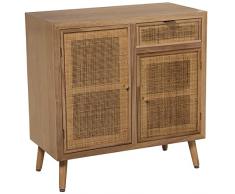DRW Mesa de Entrada con 2 Puertas y 1 Cajon de Madera DM y ratán en Natural 80x40x81cm, alt.Patas 16cm