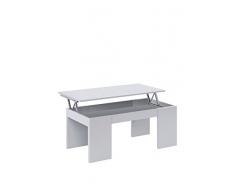 Fashion Home Mesa de Centro con Tapa elevable y Espacio de Almacenamiento, Color Blanco Brillo, Medidas 100 x 43 x 50 cm (Altura Regulable de 43 a 54 cm)