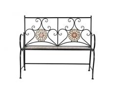 DRW Banco de forja para Patio o Jardin Negro con Respaldo y Asiento de Mosaico 143X80X100 cm Mesa