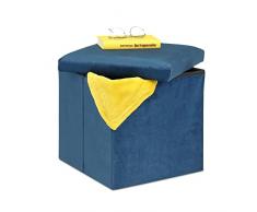 Relaxdays Taburete con Espacio de Almacenamiento, 38 x 38 x 38 cm, Plegable, de MDF y Terciopelo, Color Azul