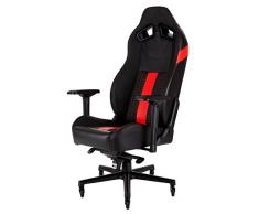 Corsair T2 Road Warrior - Silla de oficina, para videojuegos, Polipiel, fácil de ensamblar, giratoria ergonómica, altura ajustable y reposabrazos 4D, asiento ancho y cómodo con reclinador alto, Rojo