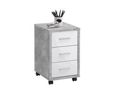 FMD Möbel Cajonera con Ruedas, Madera de ingeniería, Hormigón La/Blanco Brillante, ca. 35 x 53,6 x 42 cm