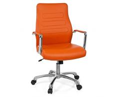 hjh OFFICE 720010 silla de oficina TEWA piel sintética naranja, respaldo ergonómico, inclinable, muy cómodo, con apoyabrazos, alta calidad, estable, fácil de limpiar, elegante, silla giratoria, silla escritorio