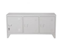 DRW Mueble de TV con 3 Puertas de Metal en Blanco 120x40x58cm, alt.Patas 10,5cm