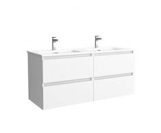 Salgar Mueble de baño Bequia 120 cm 100% montado de fábrica | Acabado Mate suspendido 4 cajones Cierre amortiguado Apertura con uñero | Lavabo 2 pozas Porcelana Blanca | Marca
