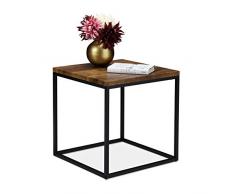 Relaxdays Mesita Auxiliar, Cuadrada, 45 cm, DiseÃ±o Industrial, Mesa de SalÃ³n y Dormitorio, Metal, Efecto Madera/Negro, Acero