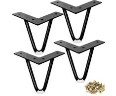 ASelected Patas de Horquilla, Mesa de Muebles de Metal Resistente con Protectores de Piso de Goma y Tornillos para Bricolaje, Armario, mesita de Noche, sofá, 10 cm, Negro, 4 Piezas, 30 cm