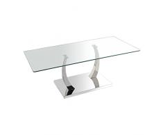 DRW Mesa de Centro Rectangular de Metal y Cristal en Transparente y Cromado 120x60x45cm