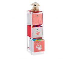 Relaxdays Estantería Infantil con Tres Cajas, Organizador de Juguetes, Cisnes, Blanco & Rojo, 89x27,5x30 cm, Fieltro-Hierro-Plástico