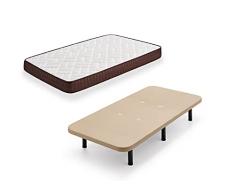 HOGAR24 ES Cama Completa - Colchón Viscobrown Reversible + Base Tapizada 3D + 6 Patas de 32cm, 90x190 cm