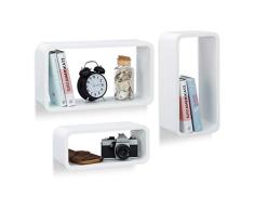 Relaxdays Juego de Estantes de Pared XL, Madera, Blanco, 14x45x35 cm