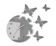 FLEXISTYLE Reloj de Pared Redondo Mariposas Gris 30 cm habitacion de Salon Estilo Moderno 3D silencioso
