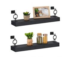 Relaxdays Juego de 2 estanterías de Pared, 13 x 48 x 12 cm, Estante de Pared para Pasillo, Colgante, Estante Decorativo, MDF y Metal, Color Negro