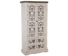 DRW Armario con 2 Puertas y 2 cajones de Madera y DM Tallado en Blanco Envejecido 85x40x170cm