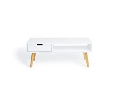 LIFA LIVING Mueble TV Blanco, Mesa televisión de diseño Vintage Industrial, Soporte para Tele con estantes y Patas de Madera, 40 x 100 x 40 cm