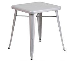 Flash Muebles Mesa Cuadrada Indoor-Outdoor, Metal, Plata, 64,77 x 63,5 x 15,24 cm