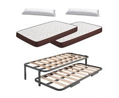 HOGAR24 ES Cama Nido Metálica Reforzada + 2 Colchones Viscoelasticos Viscobrown + 2 Almohadas De Fibra Resinada, 80x200 cm