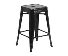 Flash Furniture 24 Alta sin Espalda Negro Metal Indoor-Outdoor Contador Altura Taburete con Asiento Cuadrado