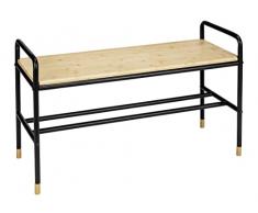 WENKO Zapatero Loft con Estante para hasta 4 Pares de Zapatos, de Tubo de Acero con Asiento Macizo de bambú Certificado FSC, 85 x 50 x 33,5 cm, Color Negro y Natural, 85 x 50 x 33 cm