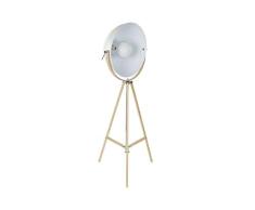 DRW Lámpara de Pie de Madera y Metal con Trípode y Foco en Blanco y Marrón 65x65x160cm