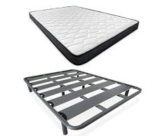Somnia Descanso - Cama Completa con Colchón Versalles Reversible (Cara Invierno/Verano) + Somier Reforzado 40x30mm con 6 Patas Metálicas Roscadas, 135 x 190