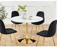 BAÏTA Mesa de Comedor, Vidrio Templado, mármol, L110cm