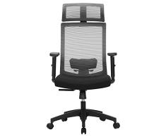 SONGMICS Silla de Oficina de Malla, Silla de Escritorio, Giratorio de 360°, Soporte Lumbar Ajustable, Apoyacabezas y Apoyabrazos, Inclinación del Respaldo hasta 120°, Gris OBN55BG