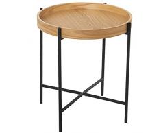 Mesa Auxiliar Redonda de Madera y Metal en Natural y Negro ø43x45 cm